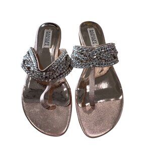 Badgley Mischka Rose Gold Rhinestone Embellished Sandals Womens Size 8 Leather U